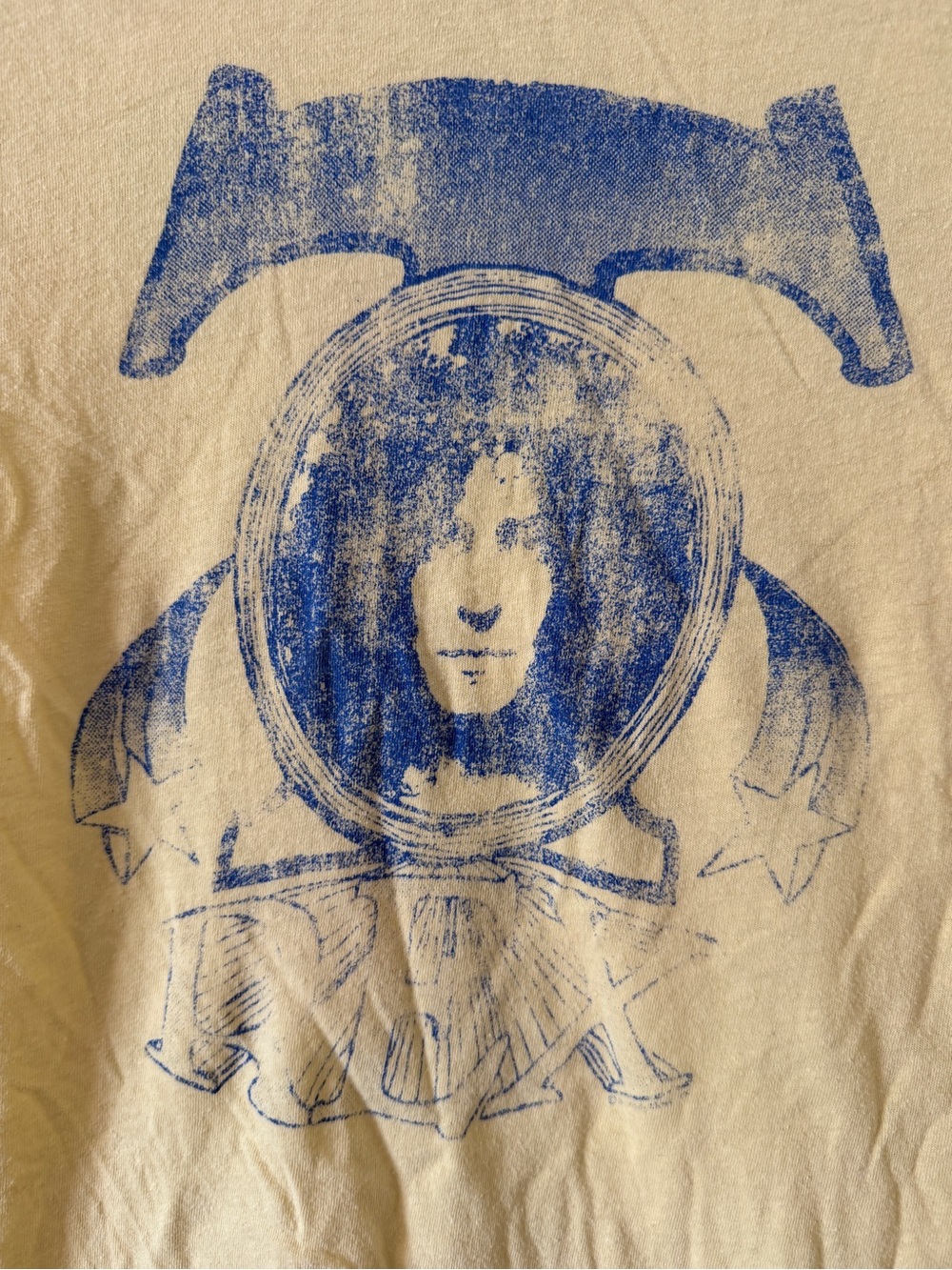 T. Rex/Marc Bolan Distressed Graphic Tee - Blue Print on Yellow